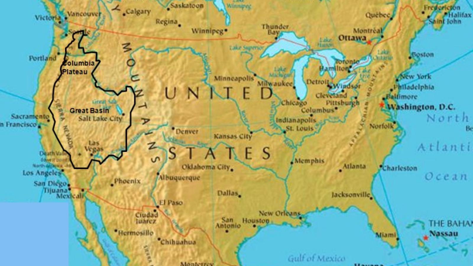 The Great Basin on a map of the US