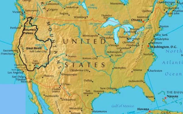 The Great Basin on a map of the US